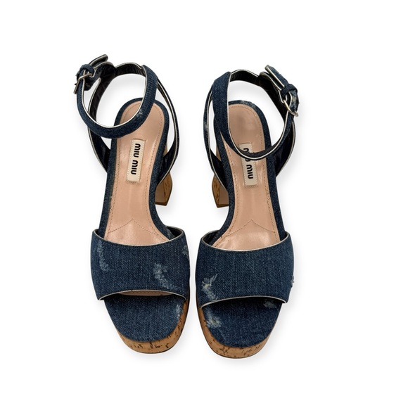 Miu Miu Denim Platform Cork Sandals | Size 36 - Picture 8 of 11